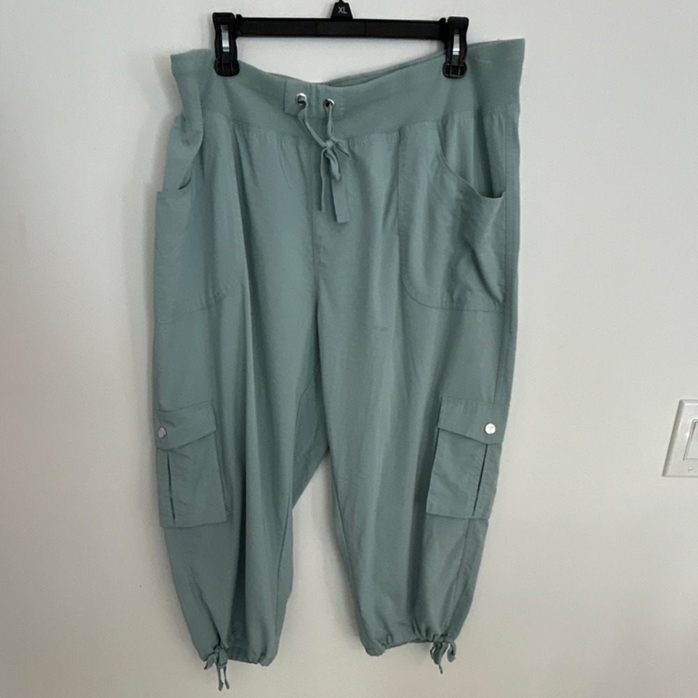 Comfy  Cargo Pants Light Blue Viscose Nylon Spandex Women Drawstring Button 3XL
